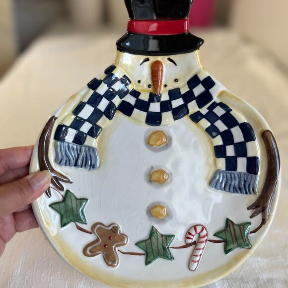 Vintage Becca Barton Holiday Christmas Snowman Cookie Plate - Picture 4 of 8